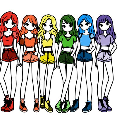 a group of girls wearing crop tops and shorts