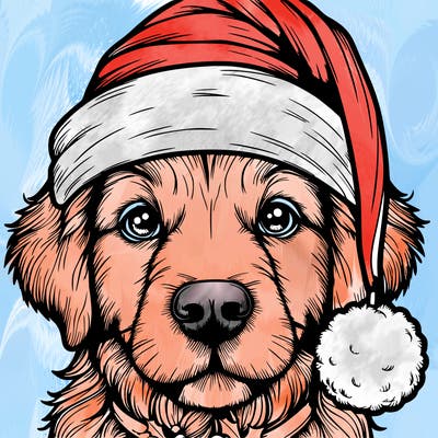 realistic dog with a christmas hat