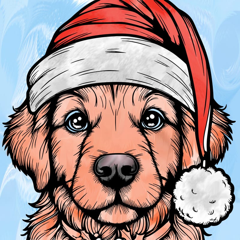 realistic dog with a christmas hat