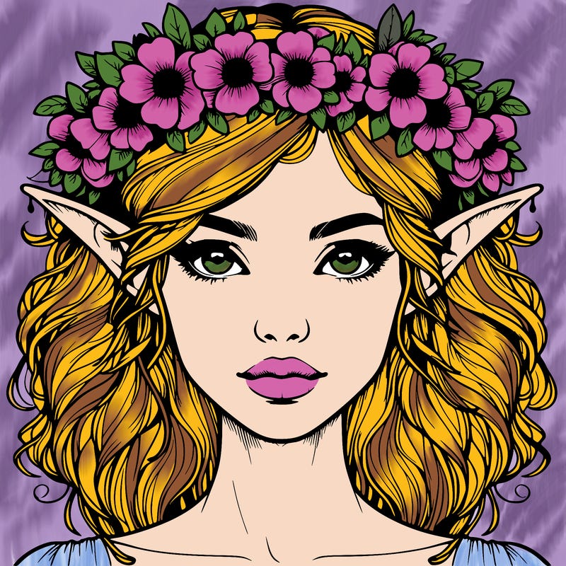 realistic female elf with flower crown