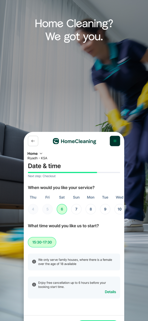 Careem app interface for scheduling a home cleaning service in Riyadh
