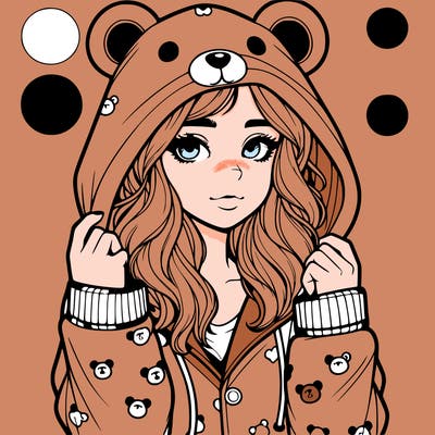 realistic girl in a animal pjs hoodie
