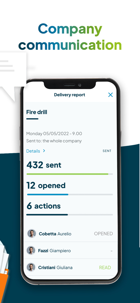 Fluida.io - Fluida app screen showing a delivery report for internal company announcements
