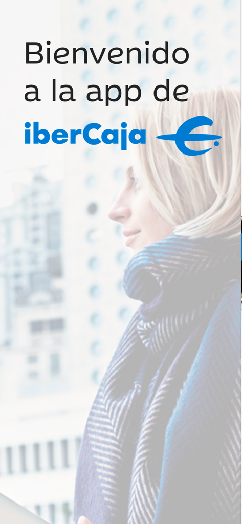 Welcome screen of the Ibercaja mobile banking app with company logo