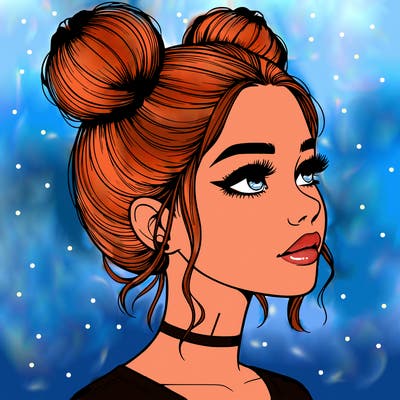 realistic girl with buns on the top of her head