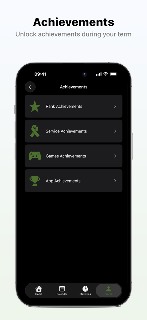 Apolyomai - 아폴로마이 앱 업적 화면, 계급, 복무, 게임, 앱 이정표 표시