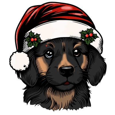 realistic dog wearing a santa hat