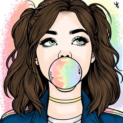 realististic girl blowing bubble -gum