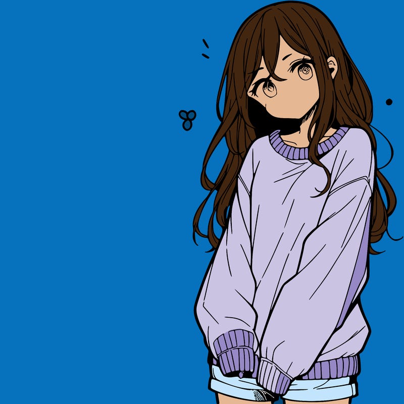 manga teen girl  in a sweater and baggy pants
