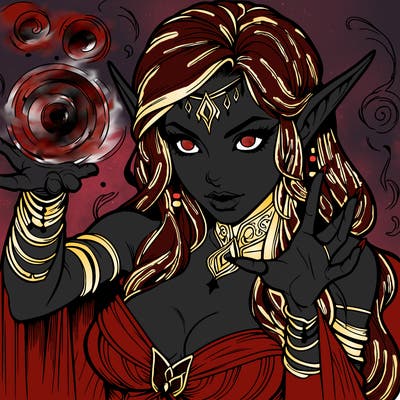 realistic scary beautiful elf sorceress casting spell