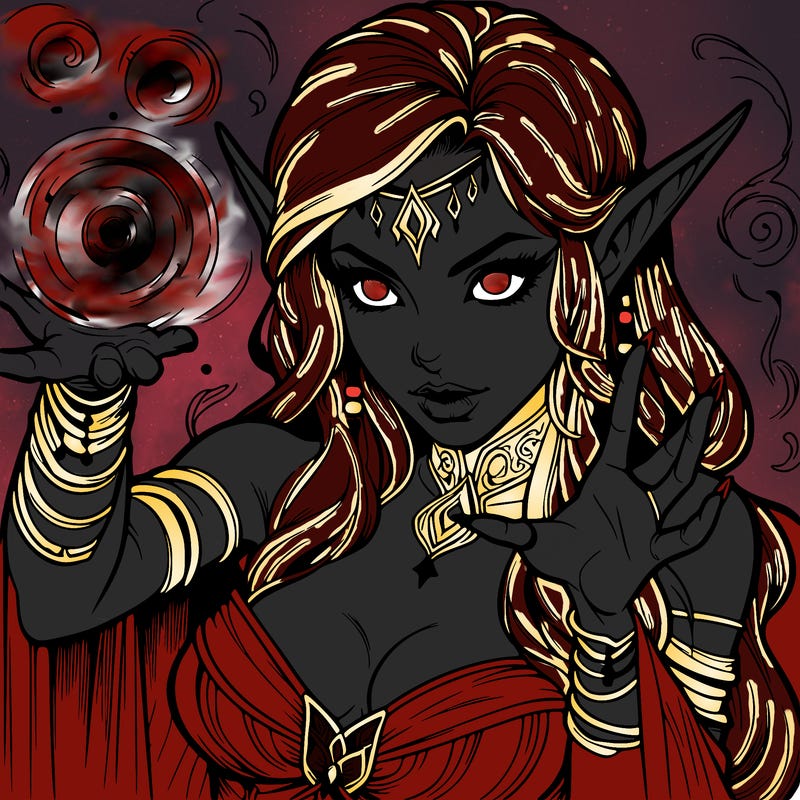 realistic scary beautiful elf sorceress casting spell