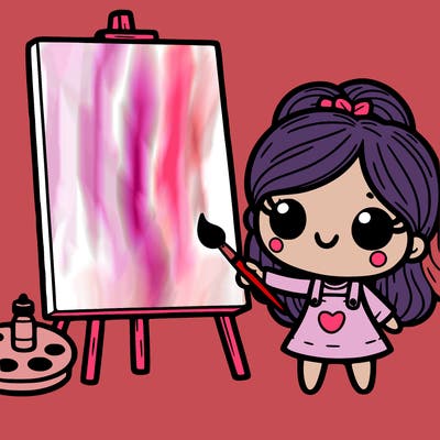 blank canvas with a girl painting on it