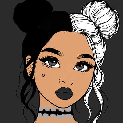 realistic girl with two buns on her hair and lips