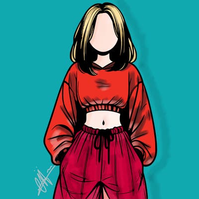 realistic girl faceless with baggy pants and a crop top