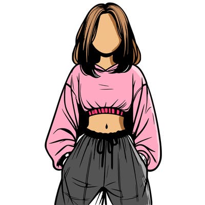 realistic girl faceless with baggy pants and a crop top