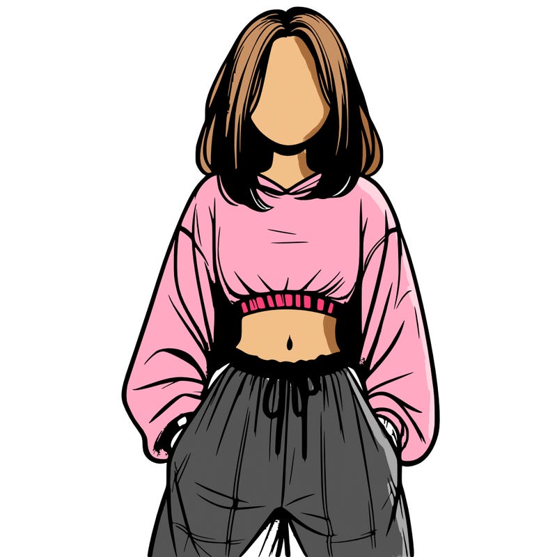 realistic girl faceless with baggy pants and a crop top