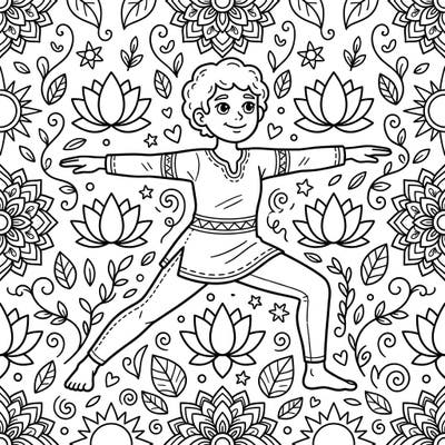 Introduce your little one to the calm and strength of yoga with this delightful coloring page featuring a child in comfortable activewear. Perfect for kids aged 4-8, it combines mindful movement with creative expression.