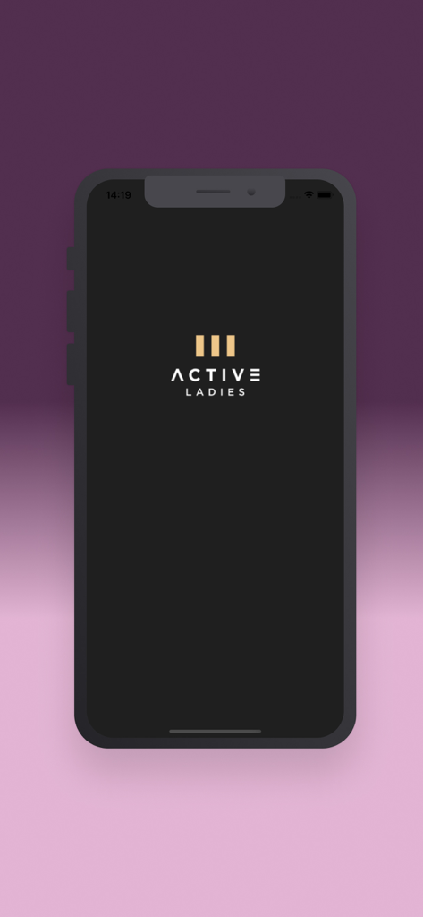 M Active Ladies - Splash screen of the M Active Ladies fitness app on an iPhone