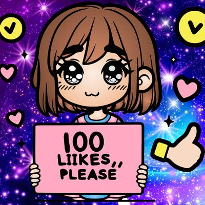 a girl with a sign saying 100 likes, please
