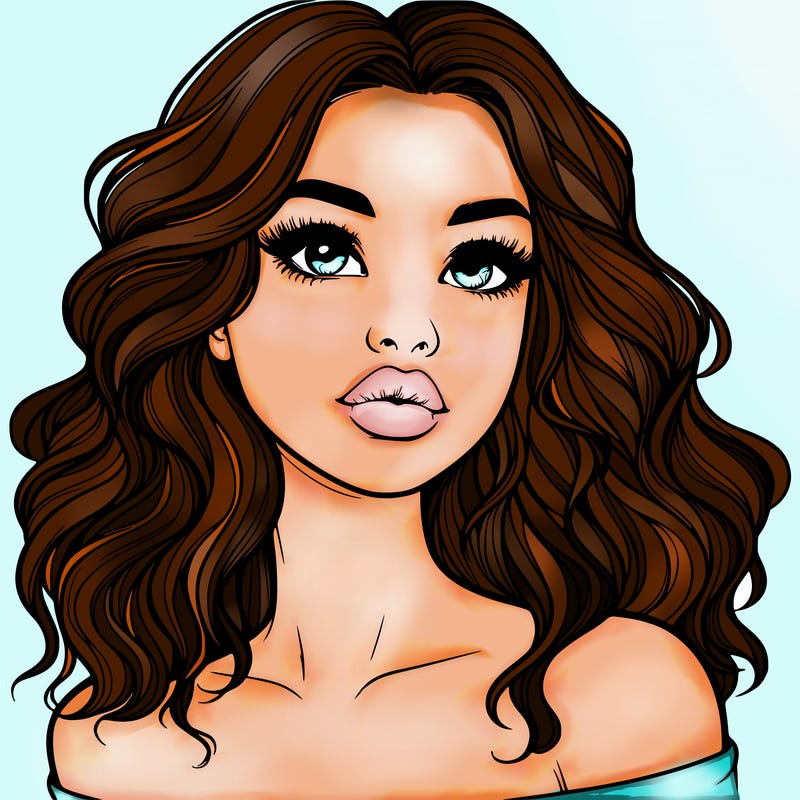 realistic girl with wavy hair and lips