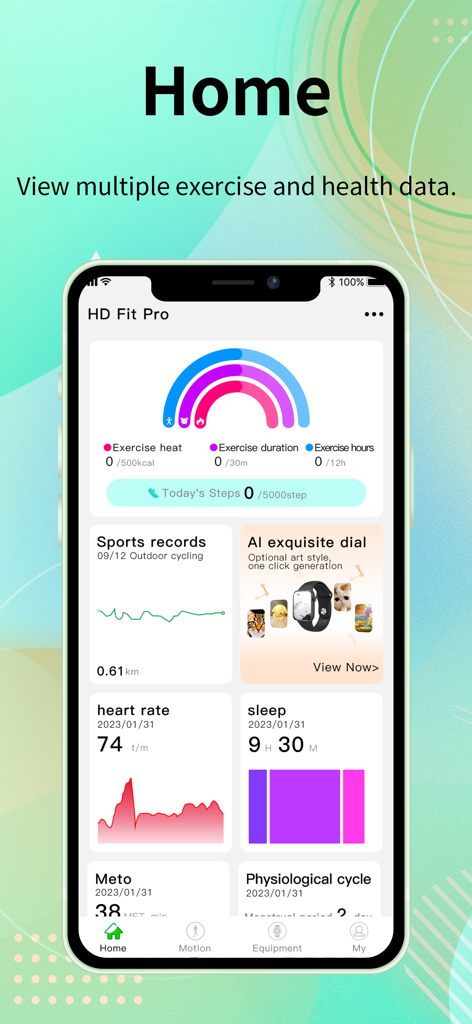 HD Fit Pro - HD Fit Pro app home screen displaying health tracking data including exercise rings steps heart rate and sleep monitoring