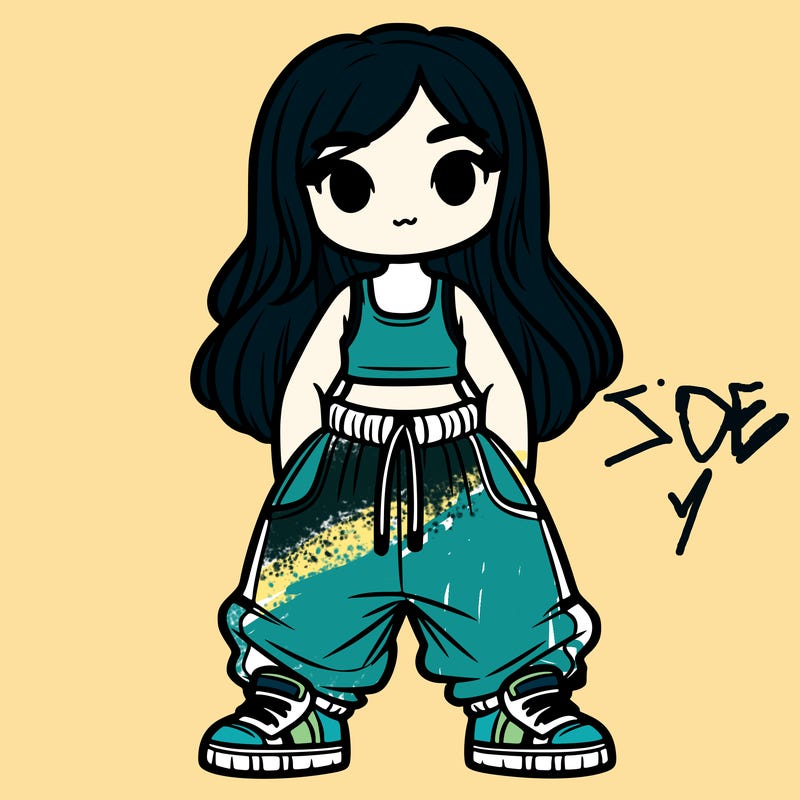 girl in baggy tank top and baggy trousers