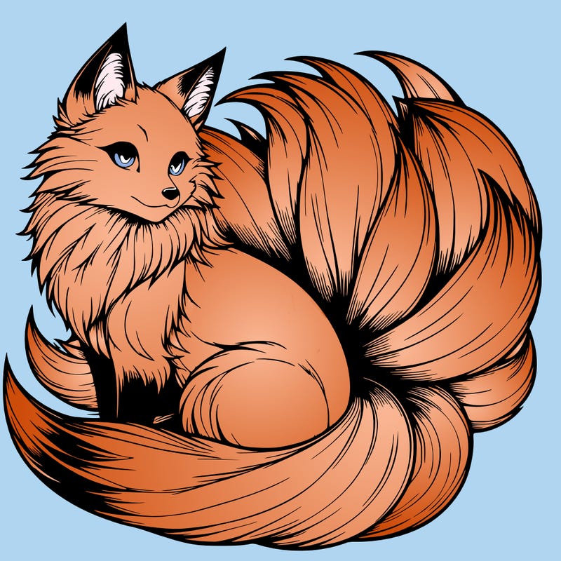 realistic detailed 9 tailed anime fox