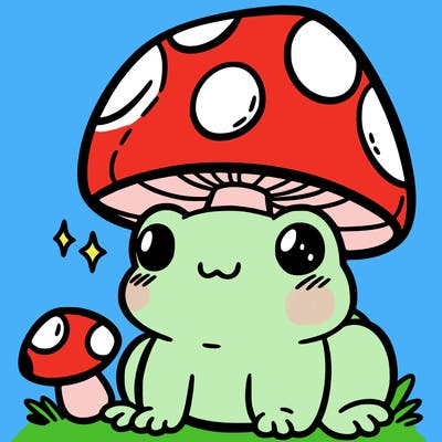 a cute frog with a mushroom hat