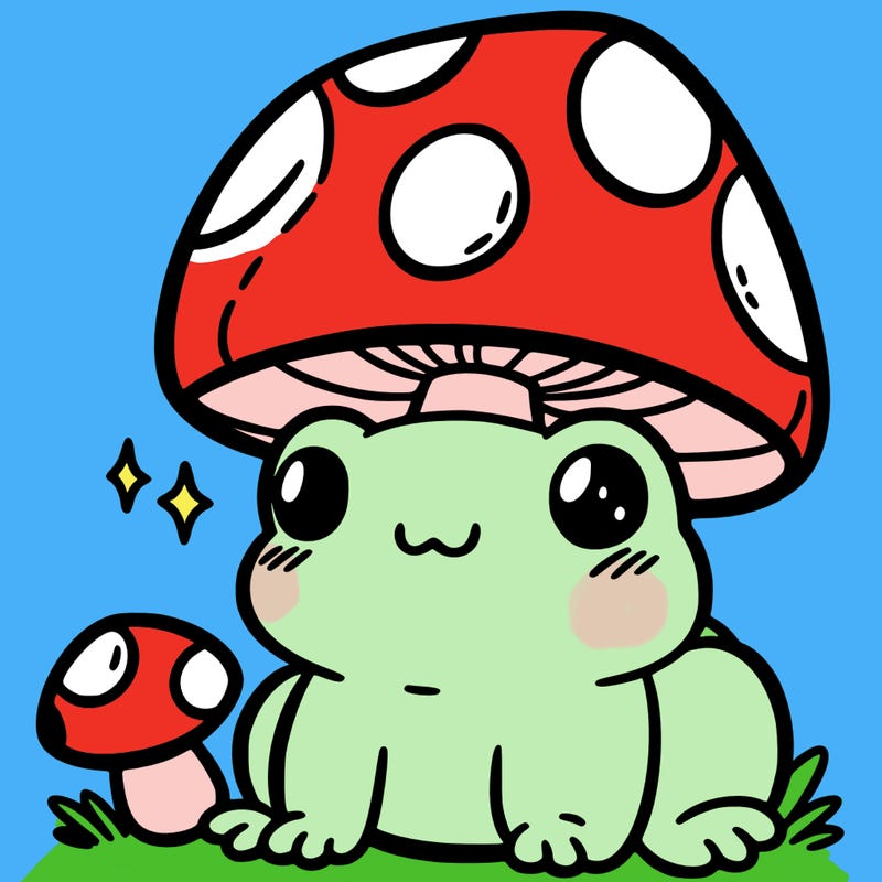 a cute frog with a mushroom hat