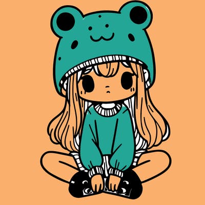 a girl wearing a frog hat and some frog socks