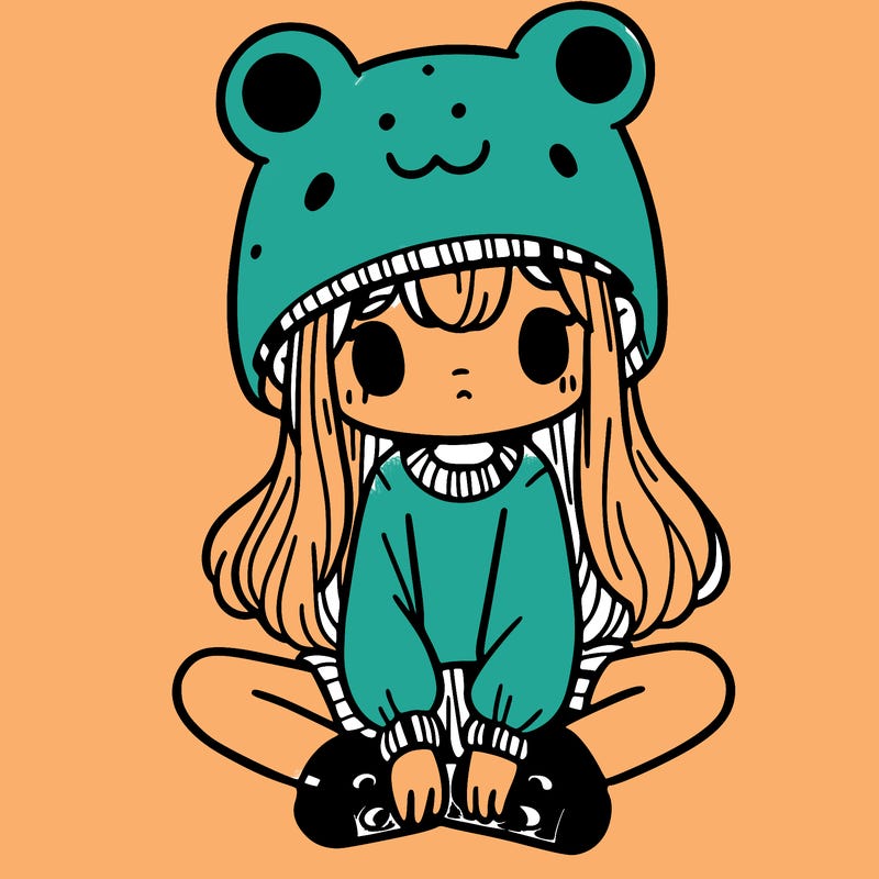 a girl wearing a frog hat and some frog socks