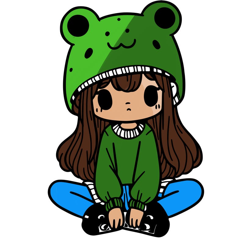 a girl wearing a frog hat and some frog socks
