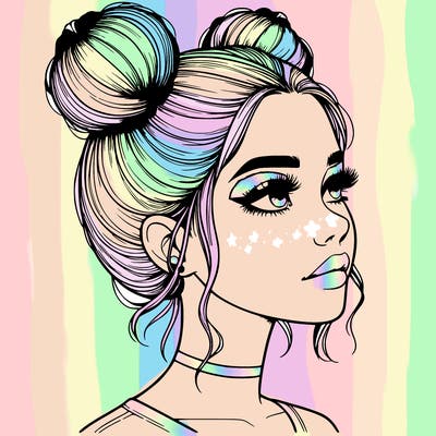 realistic girl with buns on the top of her head