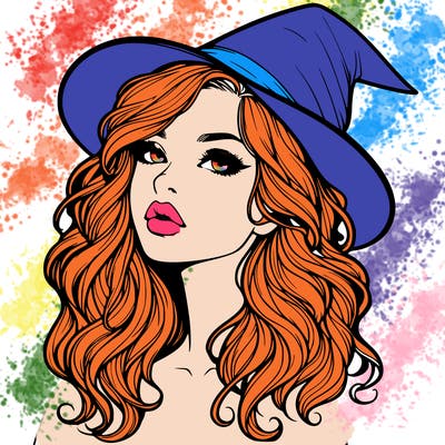 realistic witch girl with wavy hair and lips