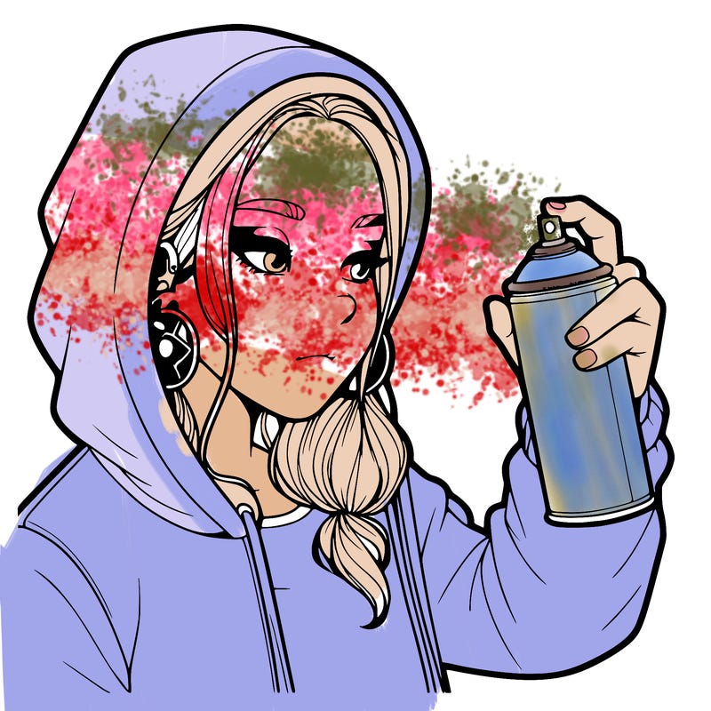 a realistic girl, spray painting