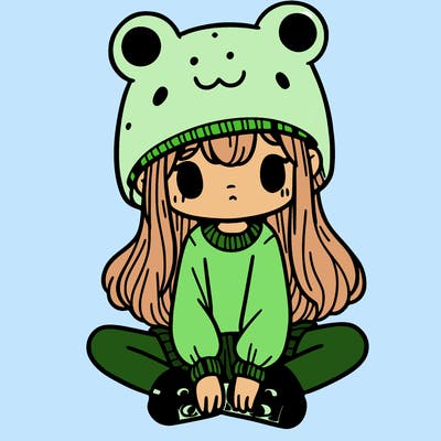 a girl wearing a frog hat and some frog socks