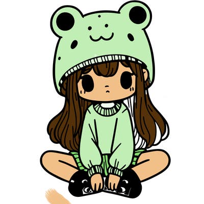 a girl wearing a frog hat and some frog socks