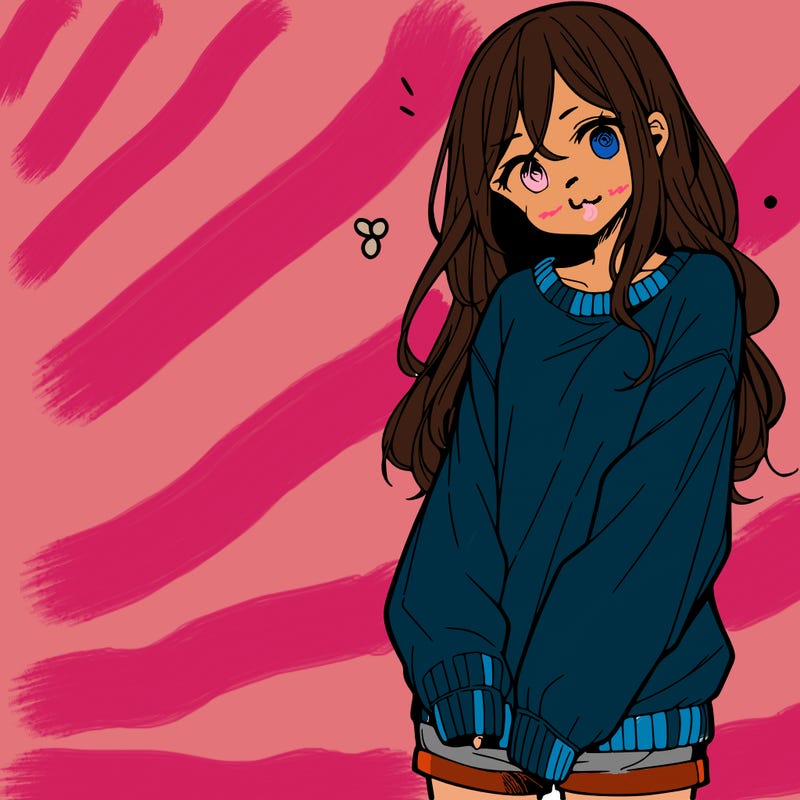 manga teen girl  in a sweater and baggy pants