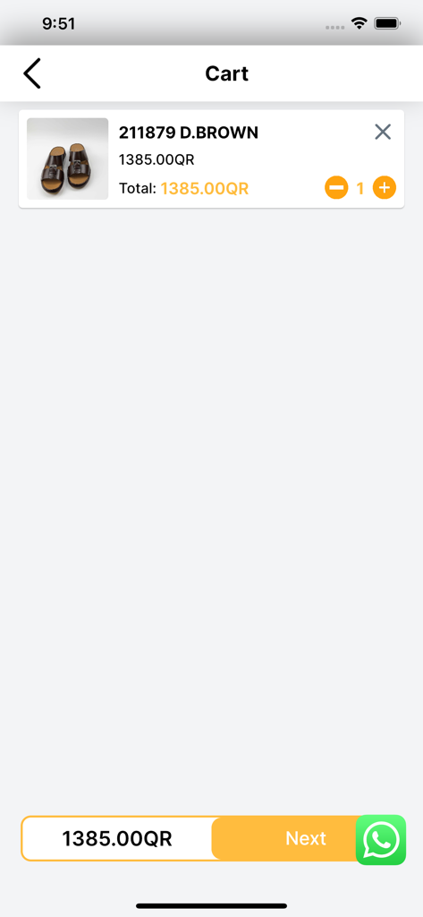 ZADO - Der Warenkorbbildschirm der ZADO-App mit einem Paar brauner Sandalen und Checkout-Optionen