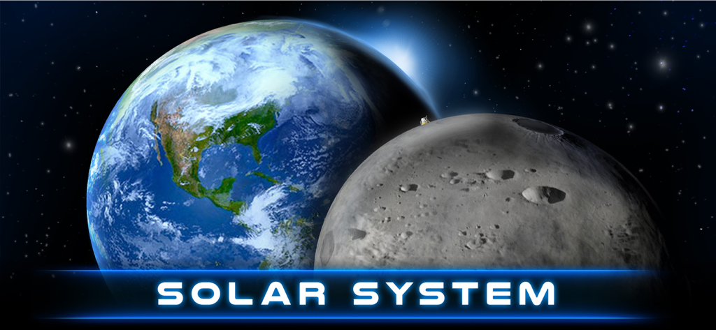 Erde und Mond im Weltraum mit dem Titel Sonnensystem