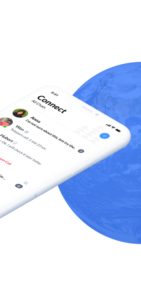 anywhere.app - The anywhere.app Connect interface displayed on a mobile device over a blue globe background representing global collaboration.