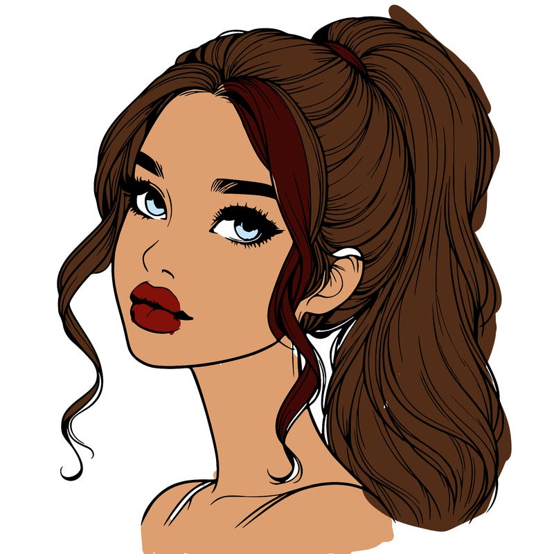 realistic girl with a ponytail on her hair and lips