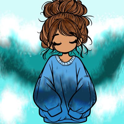 girl with baggy sweatshirt and messy bun