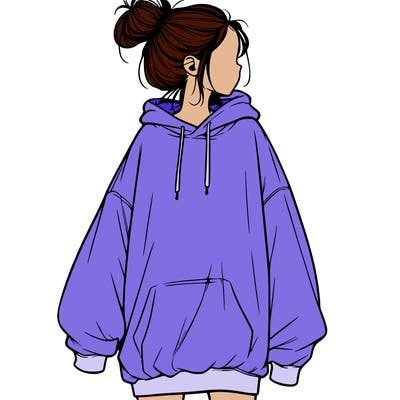 realistic girl with a oversized sweatshirt on and a bun