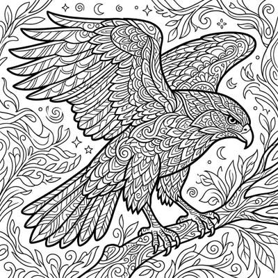 Soar into relaxation with this stunning adult coloring page featuring a majestic hawk adorned with intricate patterns. This detailed design offers a captivating and mindful artistic experience for all skill levels.