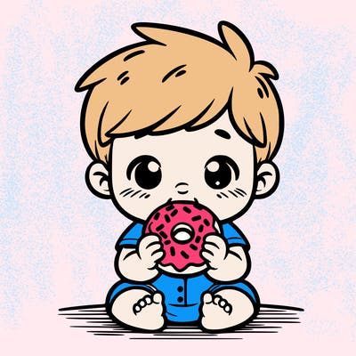 baby boy eating dountuts