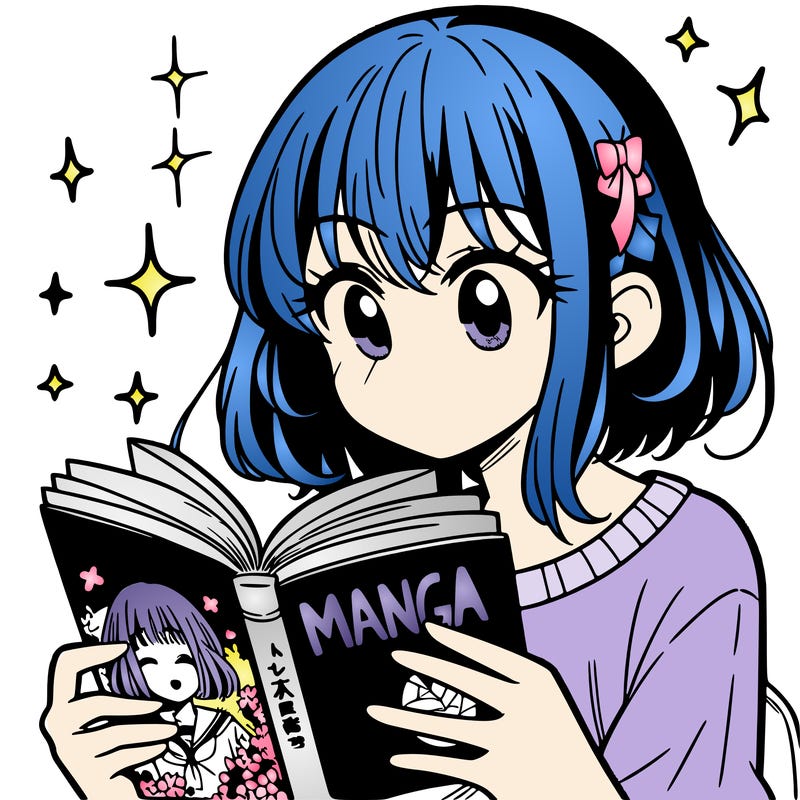 manga girl reading a manga book