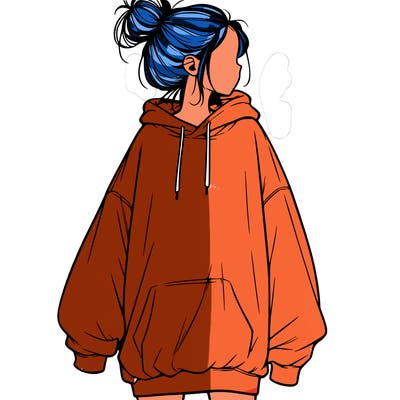 realistic girl with a oversized sweatshirt on and a bun