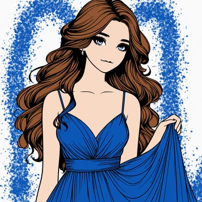 realistic girl in flowy silky prom dress