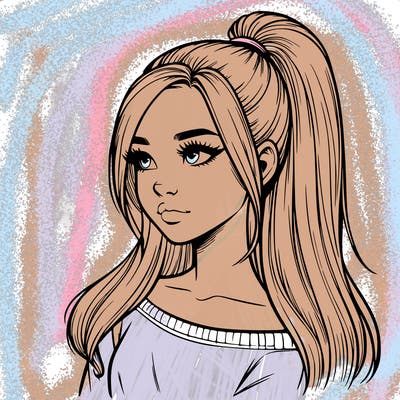 realistic girl with a high ponytail